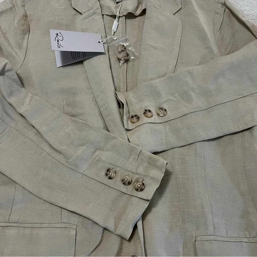 NWT RAILS Flynn Blazer In Taupe Linen Blend Boxy Oversized Relaxed Workwear S - Picture 16 of 16